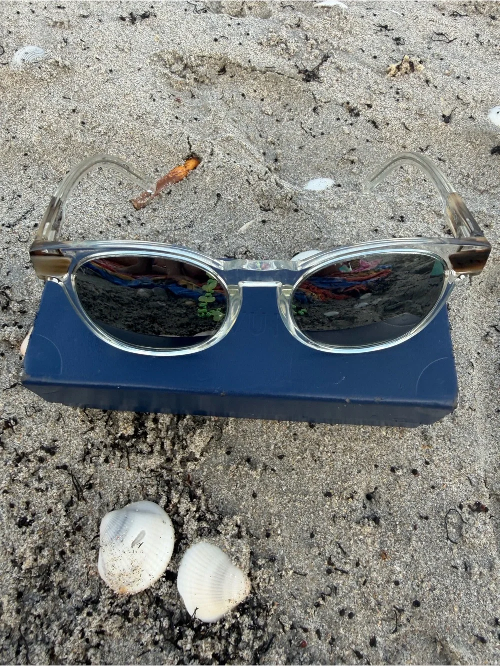 Louis Vuitton Clear Frame Sunglasses with Black Lenses and Gold Logo